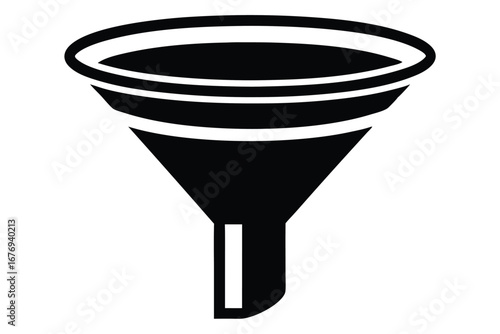 Black and White Funnel Illustration Simple Design, Technical Diagram, Chemistry, and Liquid Transfer