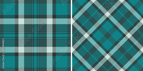 Check fabric seamless of plaid tartan textile with a vector texture background pattern. Set in sea colors for herringbone patterns in fashion and design.