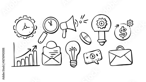 Black silhouette of a stapler and paperclips office supplies stationery