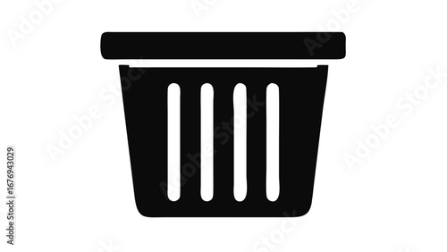 Black trash bin with vertical grooves on white background garbage can waste bin