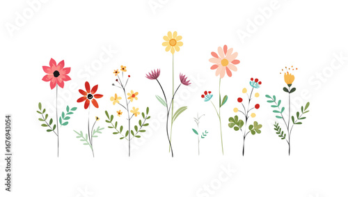 Blooming flowers in various colors and shapes floral nature