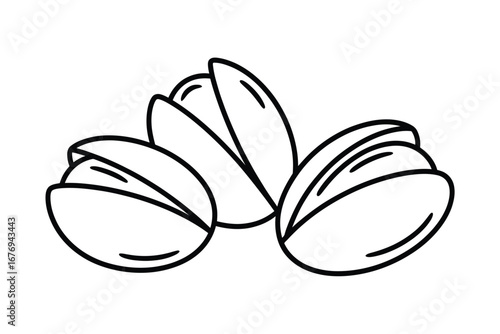 Simple line drawing of three open pistachios