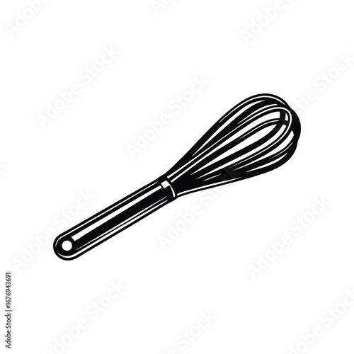 Elegant whisk silhouette: A meticulously crafted monochrome portrayal of a classic whisk, evoking simplicity, precision, and culinary elegance. Perfect for culinary illustration and design