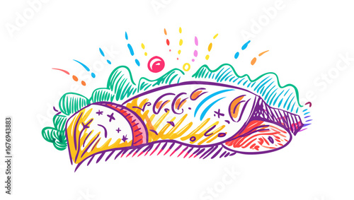 Colorful abstract doodle of a creature with bright accents vector