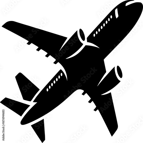 Soaring Silhouette: A striking black silhouette of an aircraft in mid-flight, a symbol of travel and exploration.