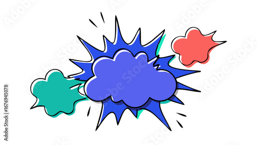 Comic style explosions with blue teal and coral colors comic book pop art