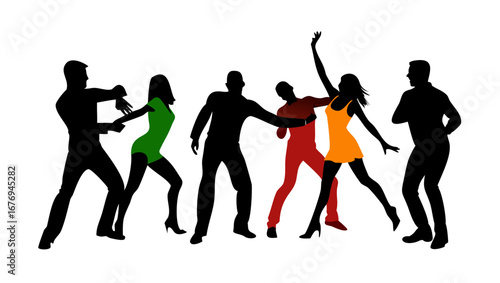 Couple dancing salsa bachata with flowing green fabric latin dance