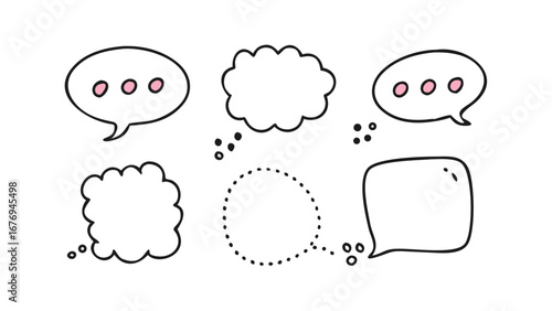 Cute doodle speech bubbles with pink dots thought bubble comic