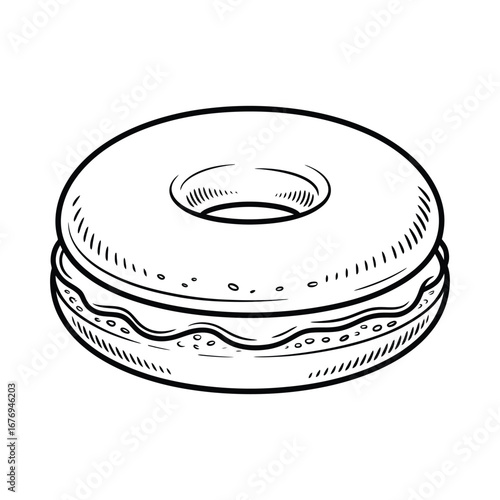 Hand drawn sketch of a frosted donut with a hole
