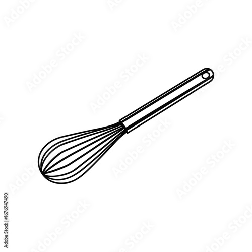 Whisk in Isolation: A stainless steel whisk, a kitchen essential for blending ingredients, isolated on a clean background, representing the simplicity of culinary tools.