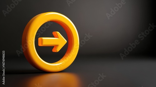 A vibrant yellow circular ring featuring a bold directional arrow symbolizing forward movement guidance and progress against a clean minimalist background for modern concepts