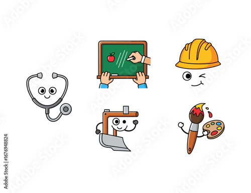 Cartoon depiction of diverse professions