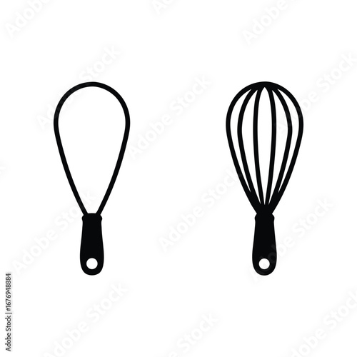 Kitchen Whisks Silhouette: A minimalist design presenting two whisks in silhouette, one wire whisk and one balloon whisk, evoking the essence of culinary tools.