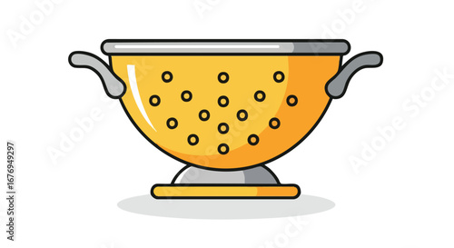 Vibrant yellow colander illustration for culinary arts, kitchenware and food preparation projects icon for cooking blogs and recipes