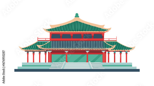 Stylized ancient chinese pavilion with tiered roof traditional architecture red columns