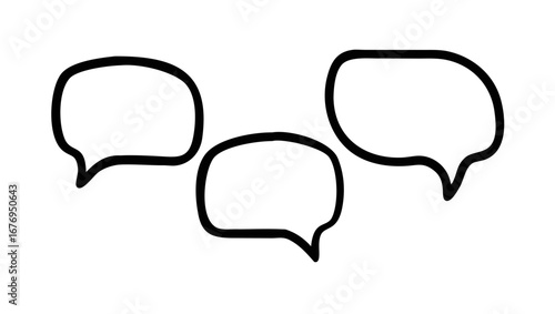 Three interconnected speech bubbles communication conversation