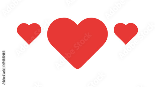 Three red hearts on white background love symbol
