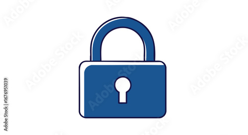 Illustration of a stylized blue padlock with a distinctive outline, representing security and digital safeguards in a modern, clean design approach