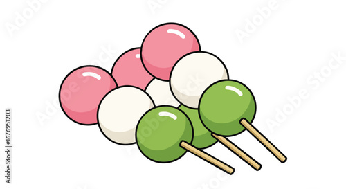 Whimsical Dango Dessert: A Colorful Confection of Traditional Japanese Treats Illustration