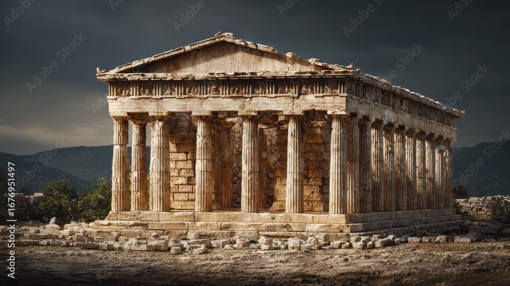 Obraz premium An ancient architectural this very old building stands as a testament to history with its numerous weathered columns and classical design elements from a bygone era