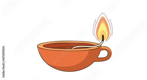 Glowing diya lamp illustration showcases the simple beauty of traditional lighting with a focus on serenity and cultural significance