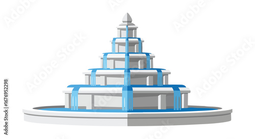 Stylized tiered fountain illustration with cascading water feature, suitable for architectural visualization or urban planning diagrams as vector