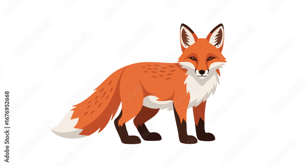 Obraz premium Stylized fox illustration with classic coloration and pose, conveying wildlife charm and simple visual appeal for diverse design projects