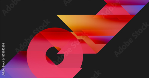 Abstract graphic design features vibrant gradients, bold shapes, dynamic composition. Letter G dominates visual space, layered effect creates depth.