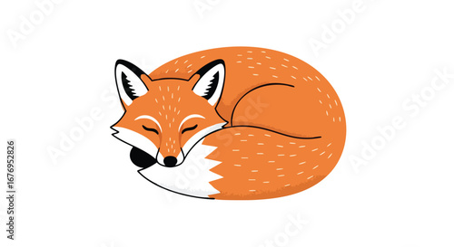 A charming cartoon illustration of a curled-up orange fox, conveying peacefulness and simple beauty, with clean lines and a minimalist design