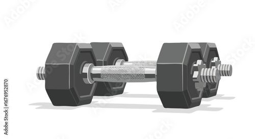 Monochrome dumbbell illustration for fitness concept, health and exercise themes for strength training and muscle building using free weights on