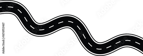Wavy winding curves roads. Wavy Road top view. Horizontal asphalt road template. Journey traffic curved highway. 
