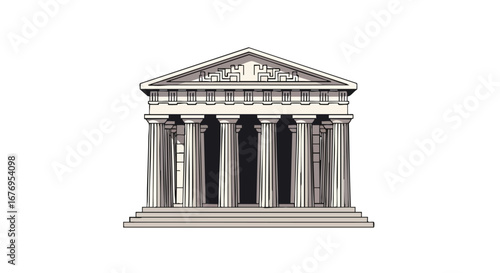 Illustrated architectural facade depicting classical order and structural symmetry