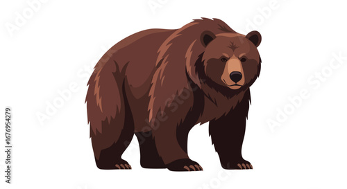 Majestic Brown Bear Illustration, Standing Proudly on a White Background, Ready for Design Projects or Educational Materials