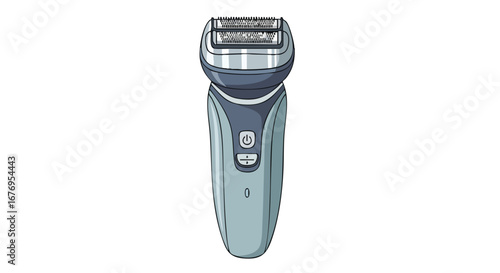 Stylized electric shaver illustration showcasing personal grooming and modern hygiene practices, featuring detailed blade design and ergonomic