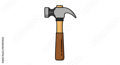 Handcrafted carpentry tool featuring a mallet, a robust hammer depicted with simplicity and meticulous execution, isolated on a pristine white expanse