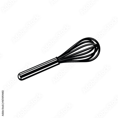 Whisk Icon: A simple and elegant monochrome rendering of a whisk, perfect for culinary and kitchen-themed projects.
