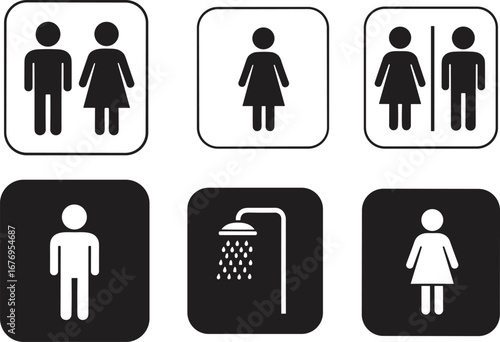 Set of six restroom and shower icons for men women and disabled people restroom icon toilet icon