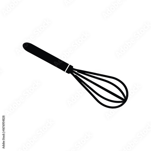 Whisk Icon: a sleek, modern whisk in silhouette, perfect for culinary illustrations, highlighting the essential tool of baking. 