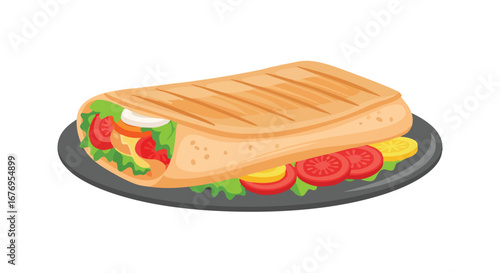 Delicious Grilled Wrap Vector Illustration Featuring Fresh Ingredients and Attractive Presentation
