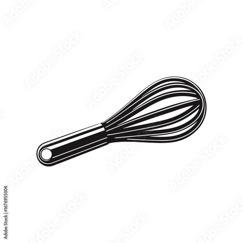 Whisk for Kitchen Utensils: A simple kitchen whisk, illustrated in a minimalistic style. Ideal for baking, cooking, or illustrating food-related themes.