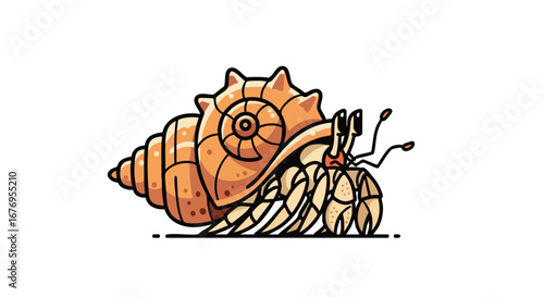 Cartoon Hermit Crab with Detailed Shell, Isolated on White Background for Kids Illustration or Design Projects