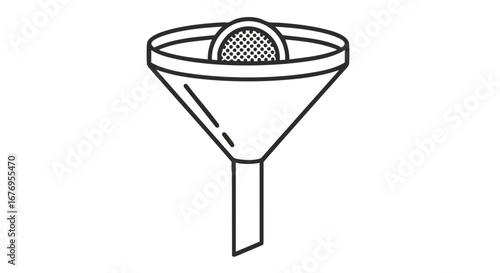Simple line drawing illustration of a funnel with a filter, representing separation and purification, designed for graphic clarity and visual