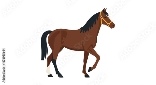 Elegant chestnut horse illustration with bridle, showcasing strength, grace, and equine beauty, embodying the spirit of equestrianism and