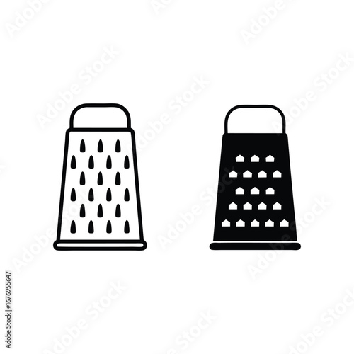 Grated with precision: A minimalistic and symbolic representation of two cheese graters with varying shapes.