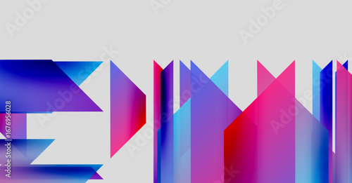 Abstract geometric shapes, vibrant colors, dynamic composition. Modern design, gradients, sharp angles create visual interest.