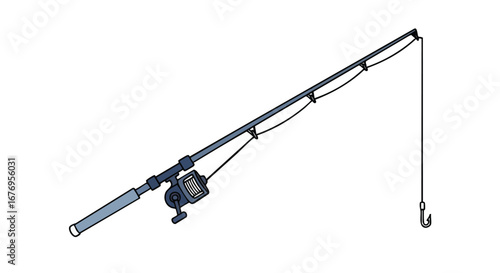 Illustration showcasing fishing rod equipment against a plain backdrop for angling recreation and leisure pursuits