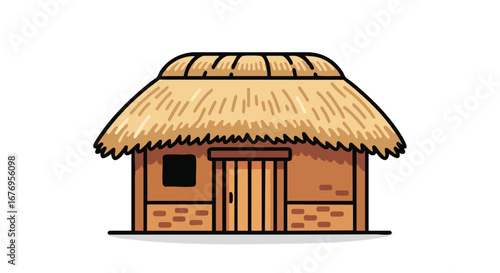 Charming thatched hut with minimalist design and warm color palette creating a cozy and inviting atmosphere with quaint appeal
