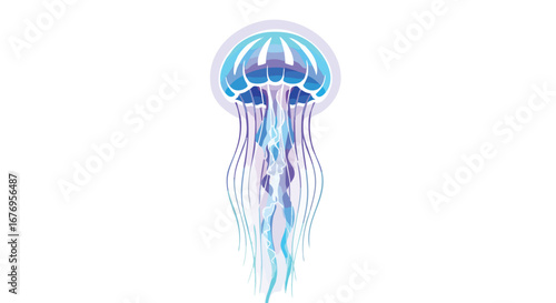 Abstract vector illustration of a jellyfish with blue and purple hues on a white background displaying ocean beauty
