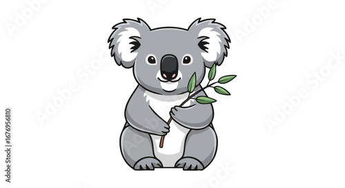 Charming koala cartoon character playfully holds a eucalyptus branch, adding a touch of whimsy and nature-inspired delight to this delightful