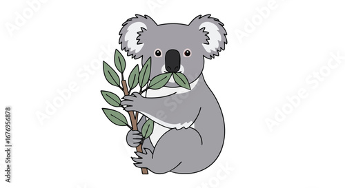 Charming koala illustration showcases the iconic marsupial enjoying eucalyptus leaves in a delightful cartoon depiction